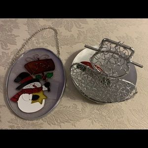 New Snowman, metal, silver candle holder and light catcher snowman